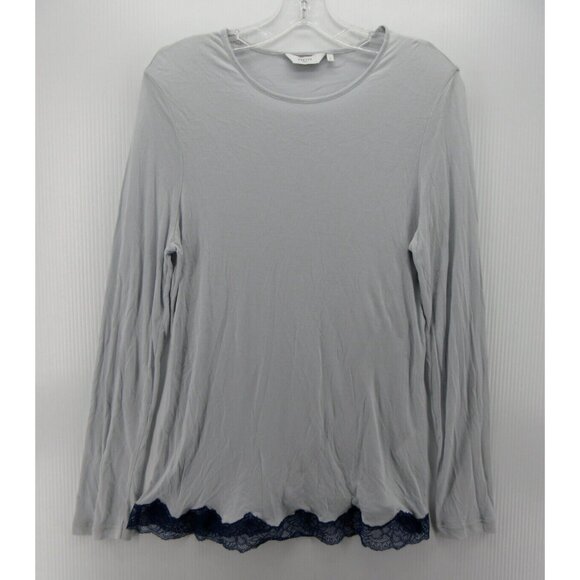 Frette Top Large Blouse Pullover Scoop Neck Breathable Knit Lace Hem - Picture 1 of 11